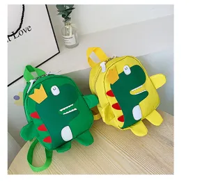 Cute cartoon dinosaur children backpack detailed view showcasing cute crown and lovely spike design.