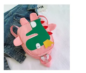 Kids cute cartoon dinosaur backpack pink school bag for boys and girls casual daypack.