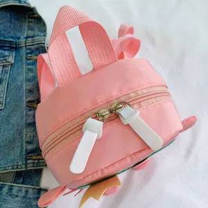 Pink cute cartoon dinosaur kids backpack for boys and girls, casual cute school bag.