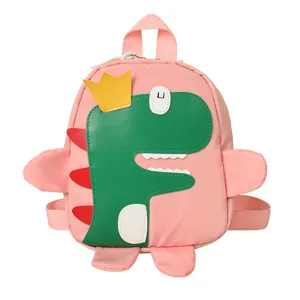 Cute cartoon dinosaur kids backpack with cute crown and wings, lovely pink toddler school bag