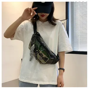 Stylish transparent PVC chest bag, casual waterproof crossbody waist bag for street trend.