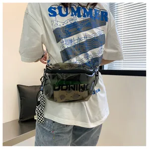 Transparent PVC chest bag detail view, stylish streetwear crossbody waist bag for daily use.