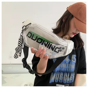 Clear PVC crossbody waist bag for women fashion casual streetwear transparent chest bag.
