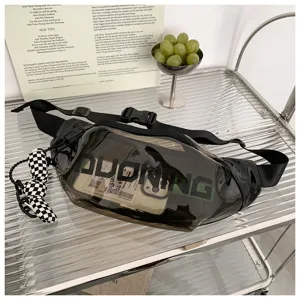 Transparent PVC waist bag stylish chest bag casual streetwear crossbody bag with black strap
