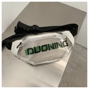 Transparent PVC waist bag streetwear style clear fanny pack with black adjustable strap chic