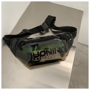 Black transparent PVC waist bag street style chest bag casual zipper black crossbody bag