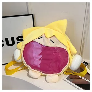 Süßer gelber Plüsch-Rucksack mit transparentem rosa Fenster, Anime Cartoon Student Ita-Tasche.