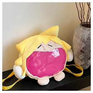 Niedlicher japanischer Anime Plüsch Rucksack mit transparentem Fenster, weiche Schultasche.