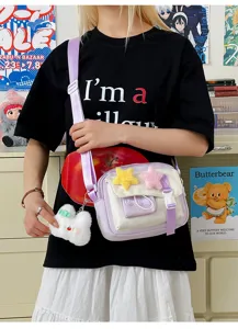 Cute sweet style crossbody bag for women girls, casual shoulder bag with plush star and bunny.