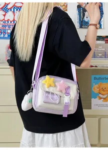 Ins style casual lightweight crossbody bag for women, cute canvas messenger bag with stars.