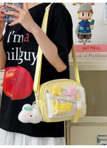 Cute ins style canvas crossbody bag for women, casual lightweight shoulder bag with plush star.