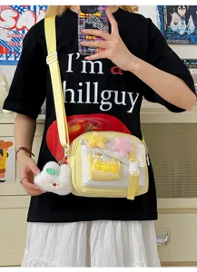 Cute canvas crossbody bag for women, summer casual shoulder phone bag with stars and plush charm.