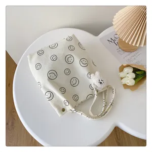 Corduroy tote bag for women casual smiley face handbag cute shoulder bag daily use stylish