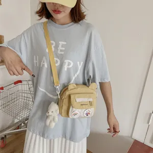 Nylon Cute Bear Ear Crossbody Bag Sweet Style Casual Daily Shoulder Bag For Women