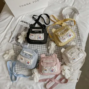 Cute bear ear nylon crossbody bag sweet style small shoulder bag for women and girls.