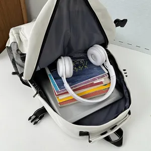 Japanese Harajuku student large capacity canvas backpack versatile travel rucksack white