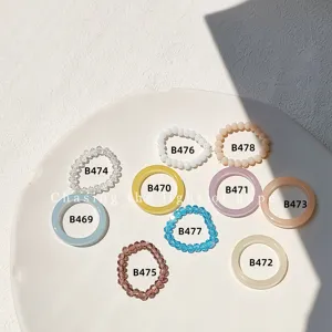 Colorful resin and beaded rings set, minimalist fashion aesthetic everyday jewelry for women