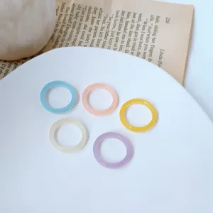 Minimalist multi-color resin ring detail shot, showing delicate stacked colorful bands clearly.