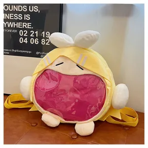 Japanischer süßer Anime Plüsch Ita Bag Rucksack mit klarem Fenster und gelbem Puppen Design.