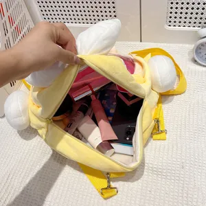 Japanische süße Plüsch Cartoon Puppe Rucksack für Mädchen, weiche gelbe Schultasche.