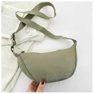 Trendy green nylon crescent dumpling shoulder bag casual crossbody underarm bag chic