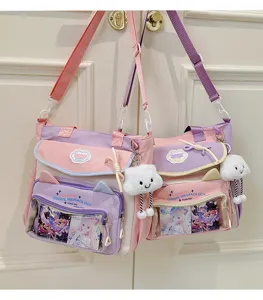 Details of the cute anime ita bag with transparent window, cat ears, and vibrant colors.