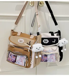 Cute canvas ita bag with transparent window shoulder bag anime girl daily backpack