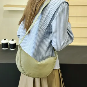 Fashion nylon crescent shoulder bag for women, casual minimalist dumpling crossbody bag.