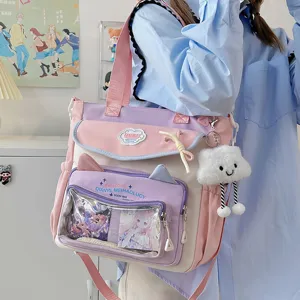 Cute canvas pain bag with clear window, multi-functional shoulder backpack for teens.