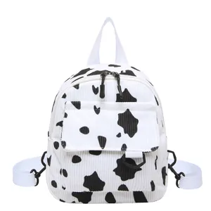 Niedlicher Kuh-Print Kord Mini Rucksack für Damen lässige trendige Schultertasche Tasche.