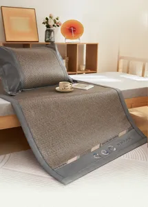 Cooling rattan mat set for student dormitories, breathable summer cooling bed mat with pillowcase.