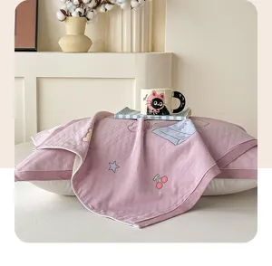 Cotton pillow towel double layer gauze pillow cover pink cute print bedroom bedding detail