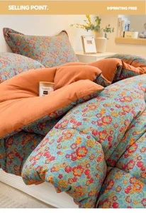 Doppelter Gaze Wintersteppdecke, florales und einfarbiges Bettwäscheset für gemütliches Schlafzimmer.