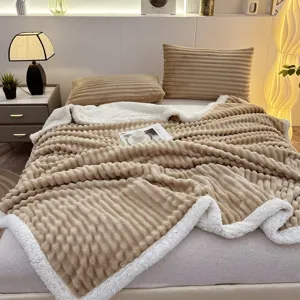 Couverture en fausse fourrure de lapin sherpa polaire hiver epaisse chaude pour lit et canape