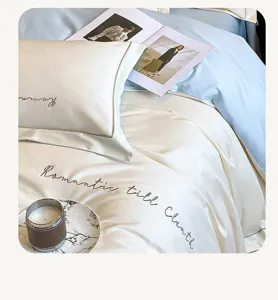 Juego de cama bordado de algodón de alta densidad de lujo set de 4 piezas elegante