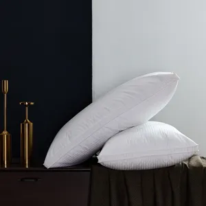 White striped cotton down pillow core, hotel luxury home bedroom sleeping support fluffy pillow.