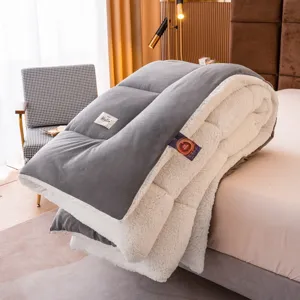 Thick milk velvet warm winter quilt soft sherpa fleece comforter for student dorm home bed use