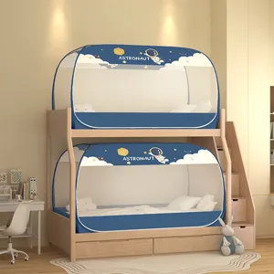 Bunk bed mosquito net yurt tent for student dorm kids room astronaut pattern blue 1pc