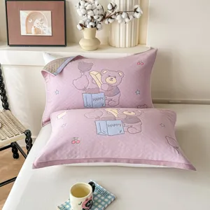 100% pure cotton pillow covers pink cute bear design breathable gauze pillow towels pair