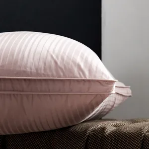 Premium striped cotton bed pillow core with soft 3D gusset design for hotel home use.
