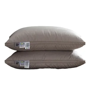 Luxury hotel quality pure cotton striped down pillow set of two, fluffy and supportive for home.