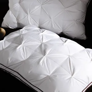 Luxury white goose down pillow with elegant pinch pleat design for hotel home bedroom.
