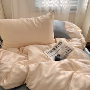 Juego de ropa de cama de seda de hielo color sólido funda de edredón de verano fresca y suave