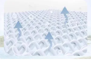 Detailed view of breathable fabric mesh structure with cooling airflow design for cool pillow.