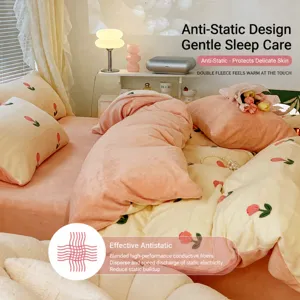 Winter thick milk fleece bedding set 4-piece warm flannel duvet cover with cute tulip print