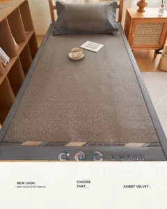 Student PE cooling rattan mat dorm bedding set in grey, comfortable summer sleeping mattress pad.