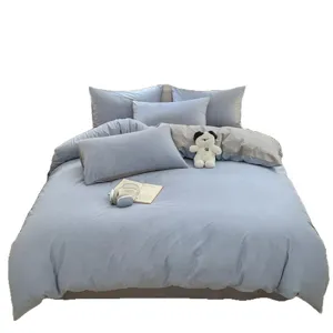 Effen kleur puur katoen beddengoedset 4-delig, zachte en comfortabele dubbelzijdige dekbedovertrek.