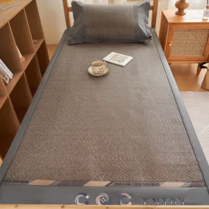 Cooling rattan mat set for student dormitories, breathable summer bed cooling mat with pillowcase.