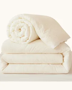 Cotton silkworm protein fiber quilt thick warm duvet core for home use beige jacquard design