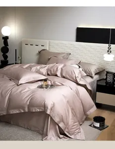 Parure de lit 4 pièces en coton jacquard de luxe avec dentelle élégante et drap doux.